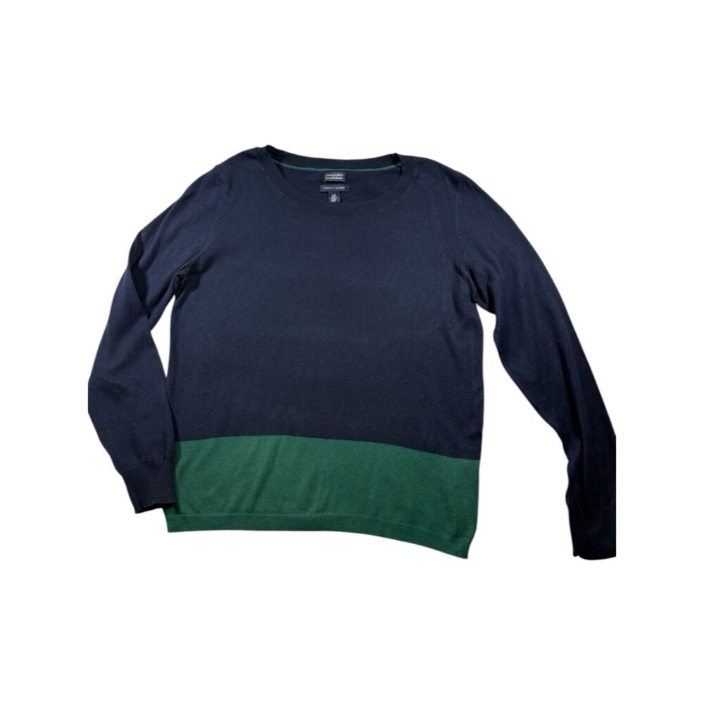 Tommy Hilfiger Cotton Cashmere Colorblock Sweater - Navy & Green - Size L